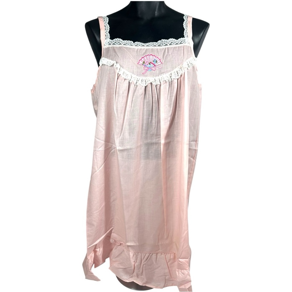 Velrose Vintage 60s Pink Nightgown Ruffle Hem Lace Detail Square Neck NWOT